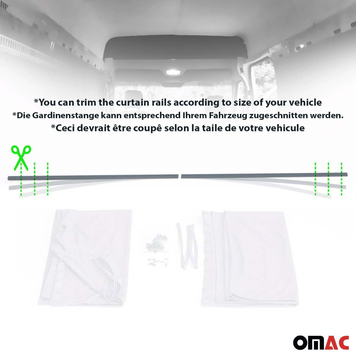 Mercedes Sprinter Cabin Curtain - Omac - Textile/Polyester 2 Curtains - 1 Profile 180x130